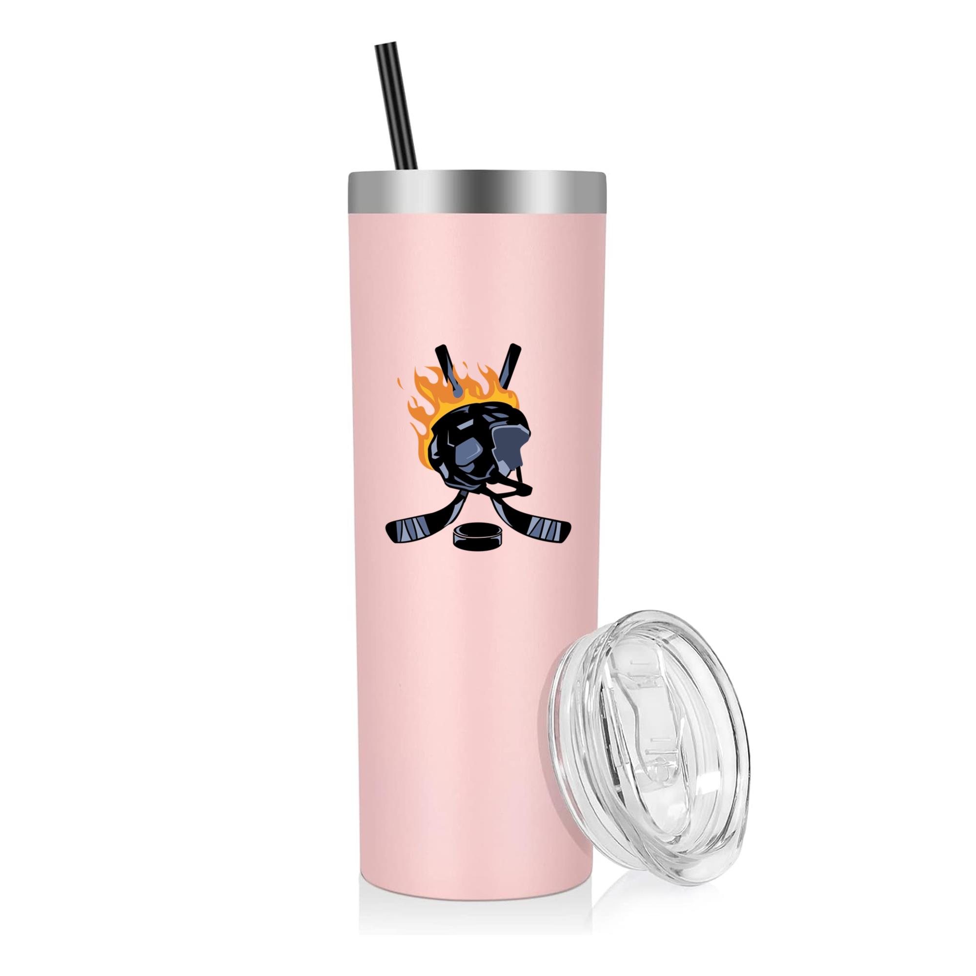 Ice Hockey Helmet And Sticks On Fire 20oz Stainless Steel Tumbler