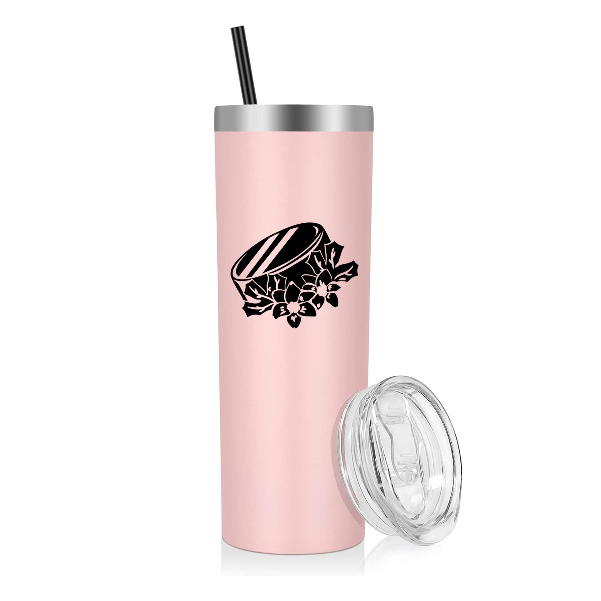 Ice Hockey Puck With Flowers High Contrast 20oz Stainless Steel Tumbler